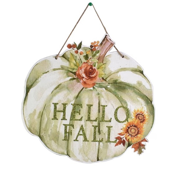 NWT- Beautiful Watercolor Glittered HELLO FALL Floral Pumpkin Decor Sign 🌻 - Picture 12 of 12